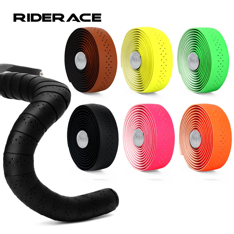 Bicycle Handlebar Tape PU Leather Perforated Breathable Soft Road Bike Handlebar Tape With 2 Bar Plug Anti-Slip Shock Absorption