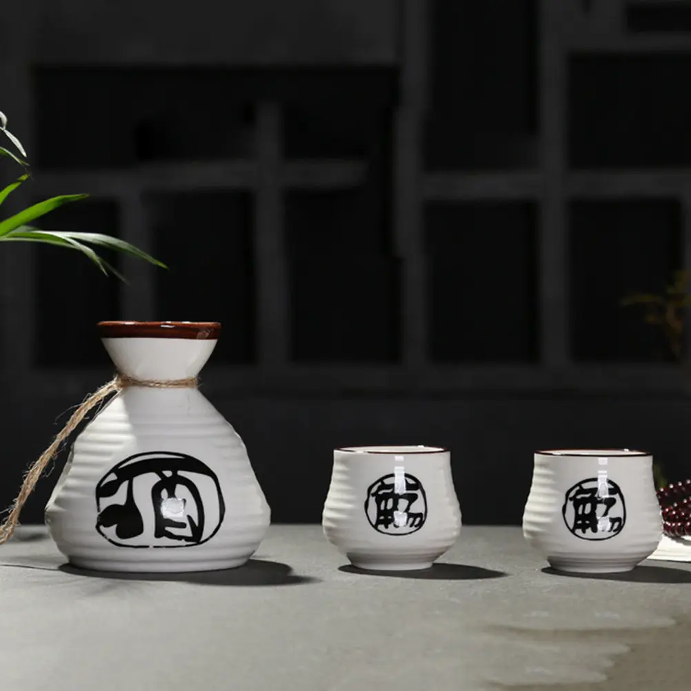 Handcrafted Ceramic Sake Serving Set Featuring Authentic Kanji Calligraphy Stylish Addition to Any Bar Room Perfect for Personal