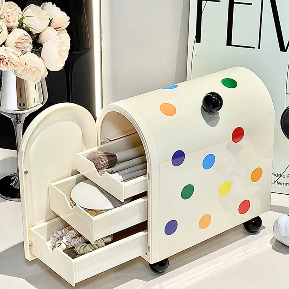 NEW Dormitory Desktop Polka Dot Storage Box Dressing Table Lipstick Jewelry Debris Sorting Box Drawer Cosmetic Storage Box