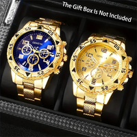 2pcs/set Men Business Watches Fashion Arabic Dial Steel Band Male's Quartz Watch Set (Without Box）