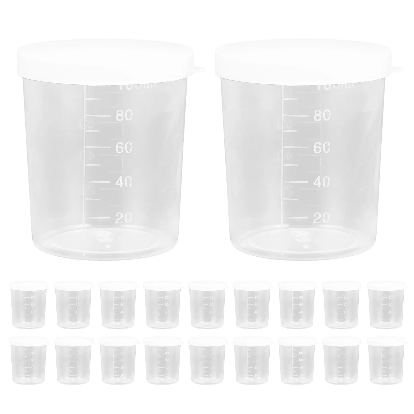 

20 Pcs Measuring Cup Cups Transparent Clear with Lids Shot Specimen Measure Plastic Containers Measurement