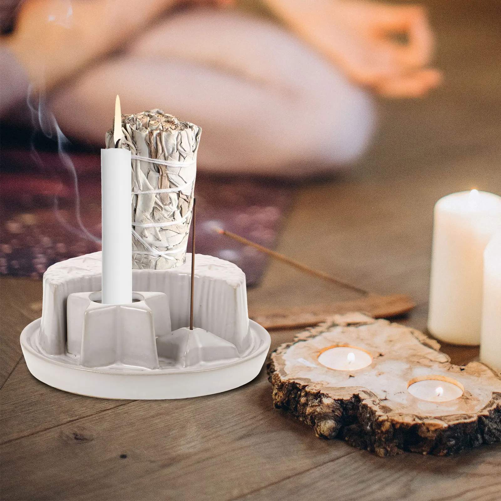 

Ceramic Sage Burner Decorative Star Moon Elements Smooth Surface Easy Clean Incense Stick Holder for Home Office Yoga Room