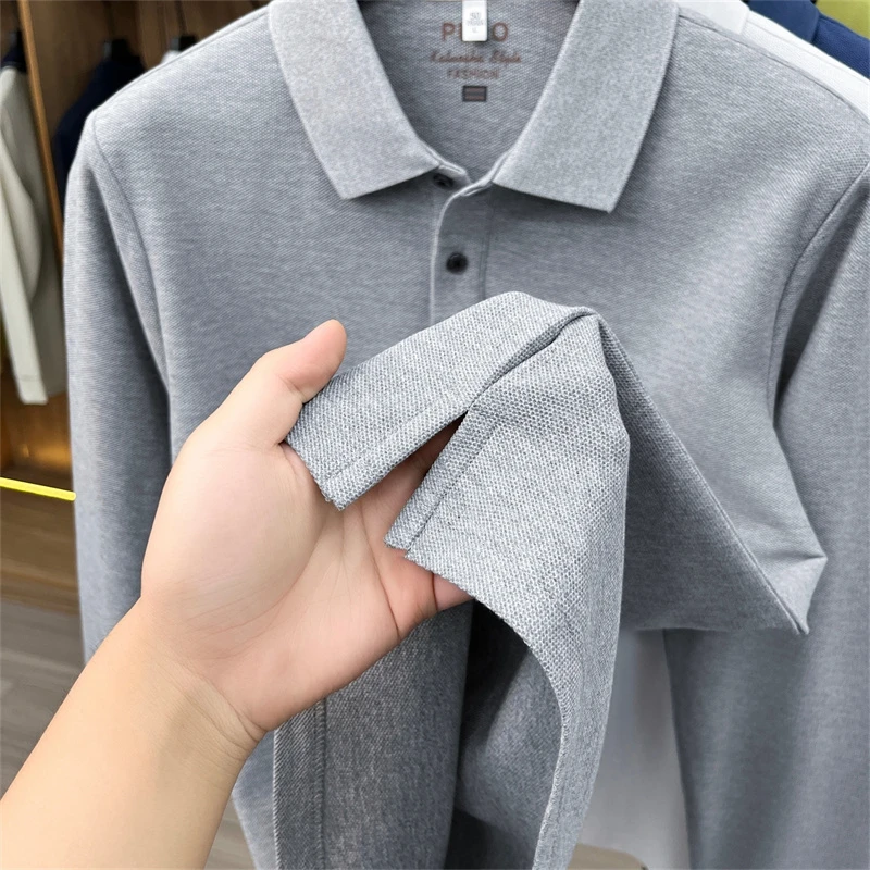 Luxus-Marken-Poloshirt für Herren aus 100% Weicher Baumwolle, Herbst-Neuheit, Einfarbig Bedruckt, Langarm, Revers-T-Shirt, Lässige Business-Herrenbekleidung – Detail 18