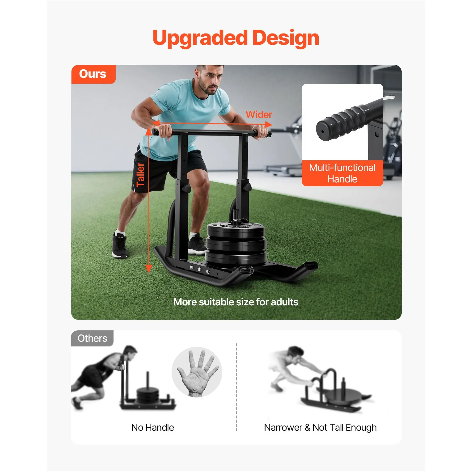 Weight Sled, Steel Power Sled, Fitness Training Sleds for Athletic Exercise Speed Improvement, Workout Equipment with Adjustable Height Handle, Compatible with 1/2 in Weight Plates, Black