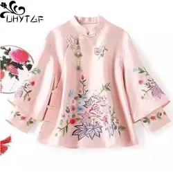 Ethnischen Stil Tang Anzug Frauen Bluse Vintage Harajuku Stickerei chinesische Tops elegante lose Frühling Herbst neue weibliche Hemd Hanfu