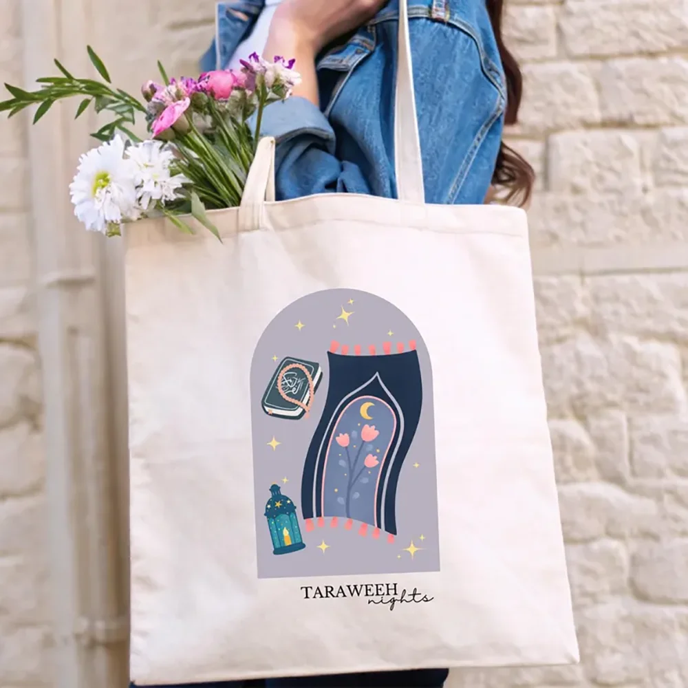 Taraweeh Nights Cotton Tote Bag Ramadan Islamic Gift Muslim Eid Mubarak Al-Fitr Favor Decor Ramadan Kareem Friend Family Present