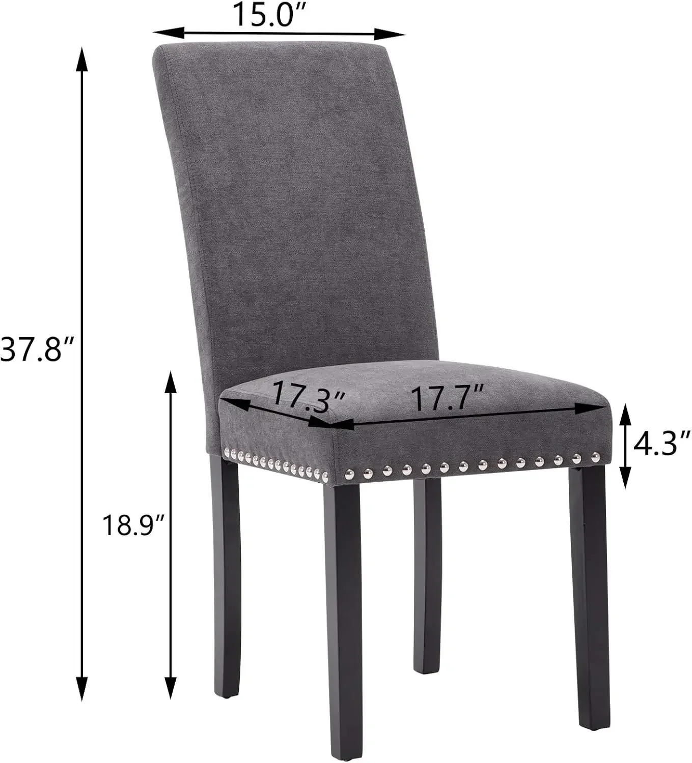 Dining chairs, Fabric Padded Dining Room Chairs, Nail head Trim Dining chair, Gray, Set of 4