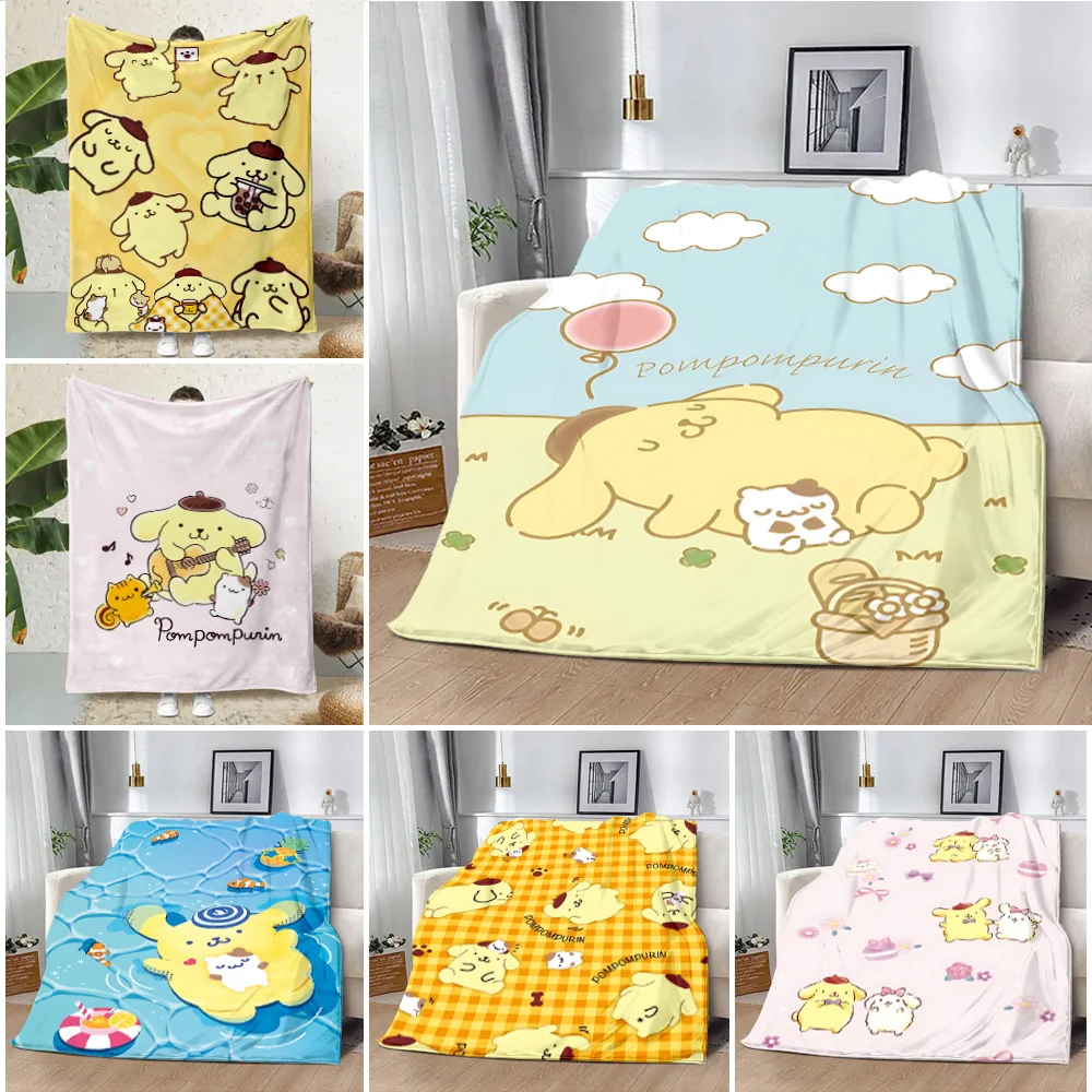 

Cute Cartoon Pom Pom Purin Printed Blanket Picnic Blankets Warm Blanket Soft and Comfortable Blanket Home Travel Birthday Gift