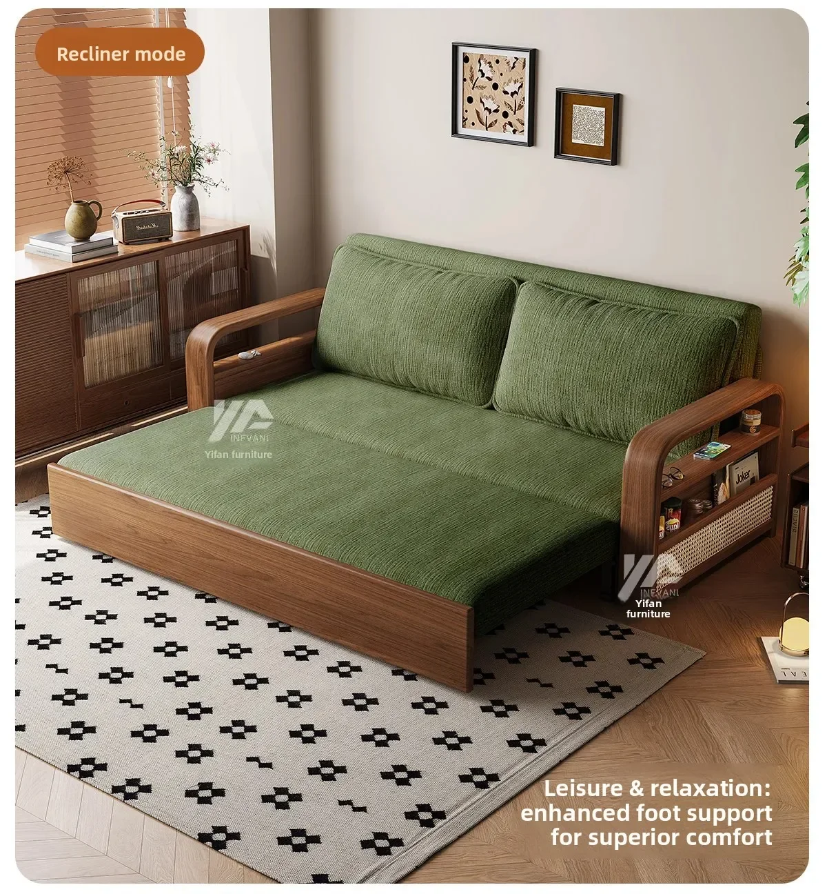 Small Apartment Folding Dual-use Integrated Multi-functional Study Can Be Disassembled And Washed Solid Wood Sofa Bedl16