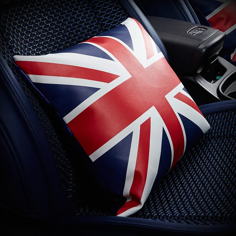 Union Jack Car Seat Lumbar Pillow Backrest Leather Universal Cotton Cushion For MINI Cooper R56 R58 R60 F54 F56 F60 Accessories