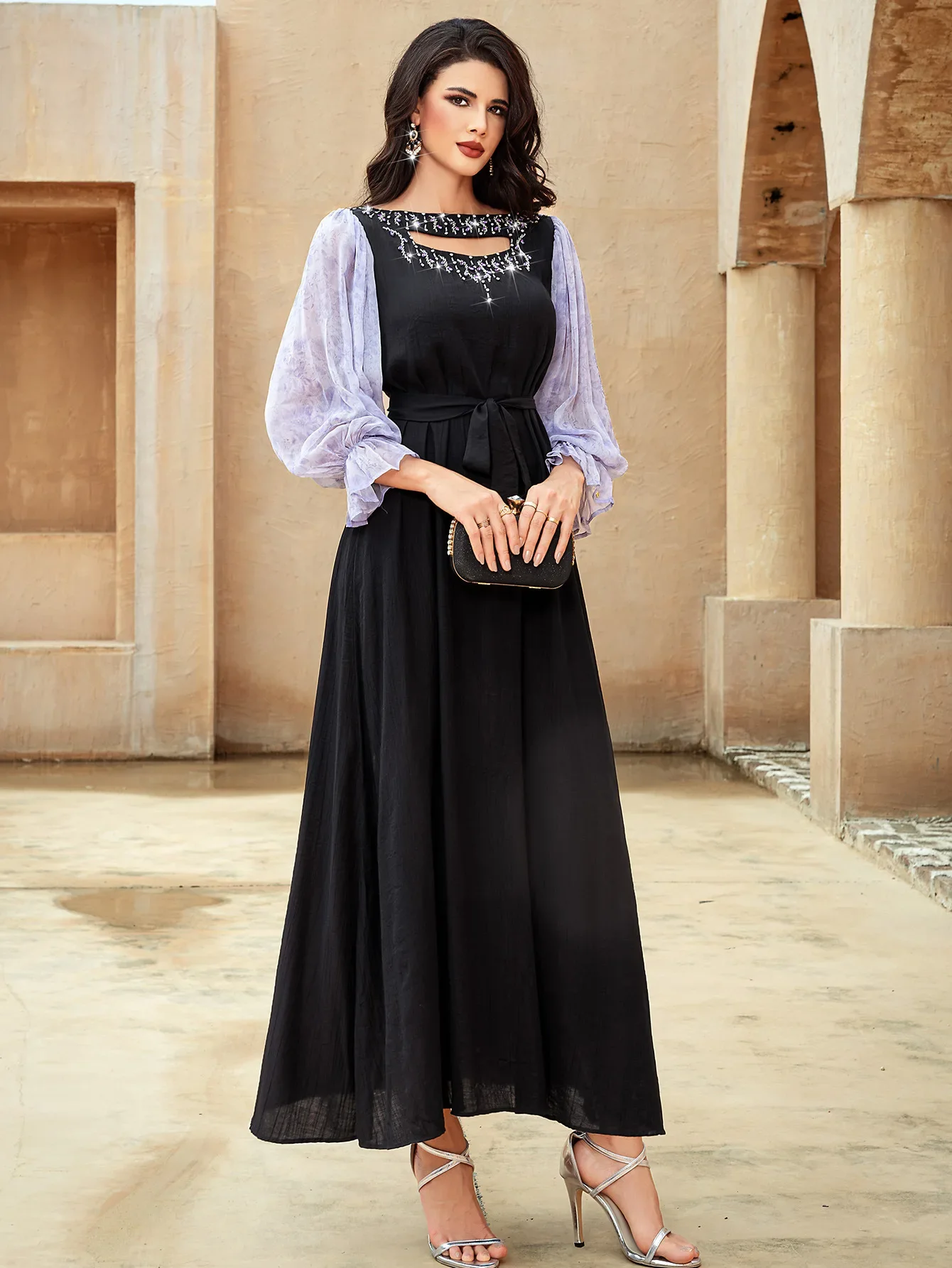 Elegante chiffon diamante vestido de festa à noite para mulheres muçulmano dubai abaya turquia kaftan eid ramadan islam roupas marrocos caftan