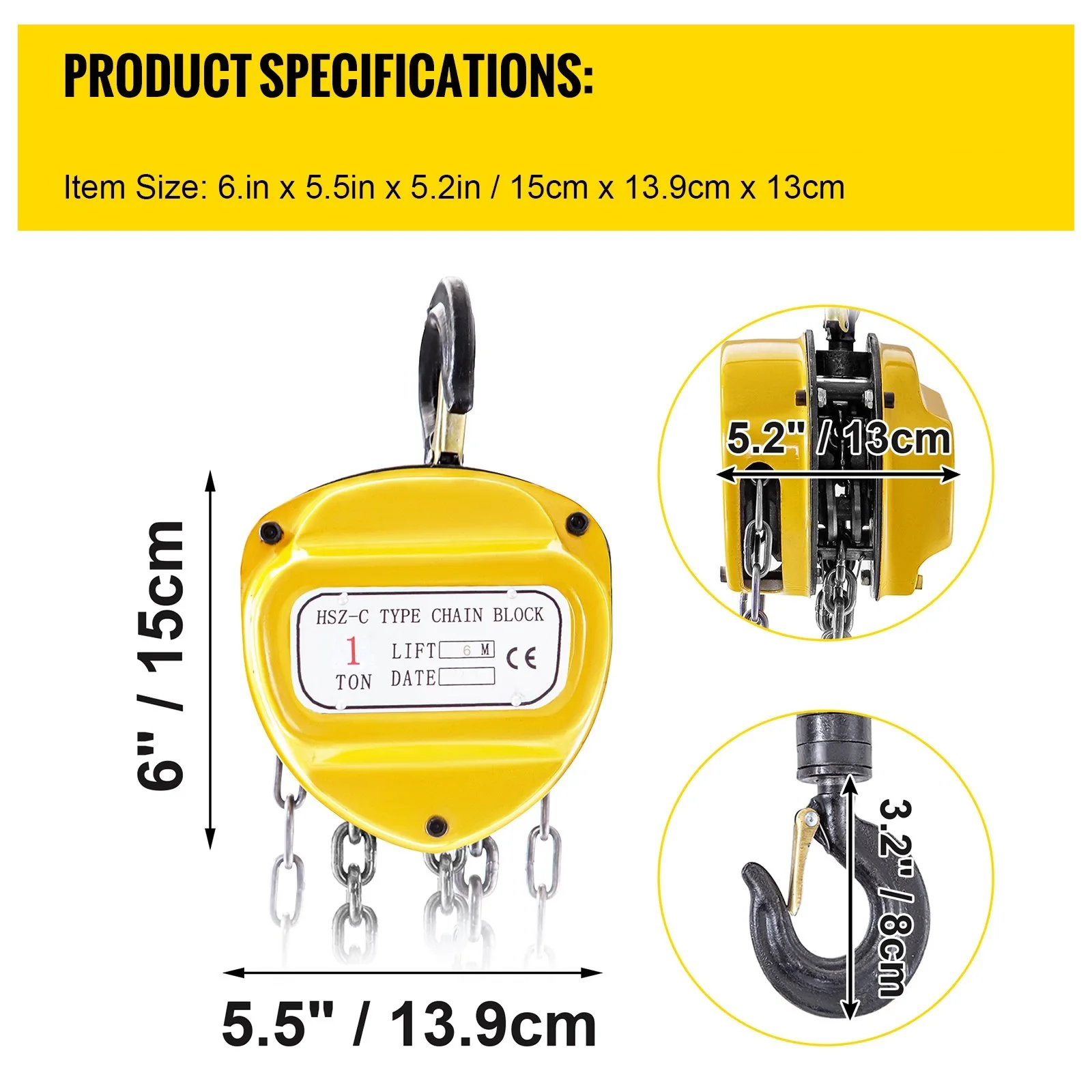 2200lbs/1ton Manual Hoist Chain Block Engine Chain Hoist With Lifting Rope