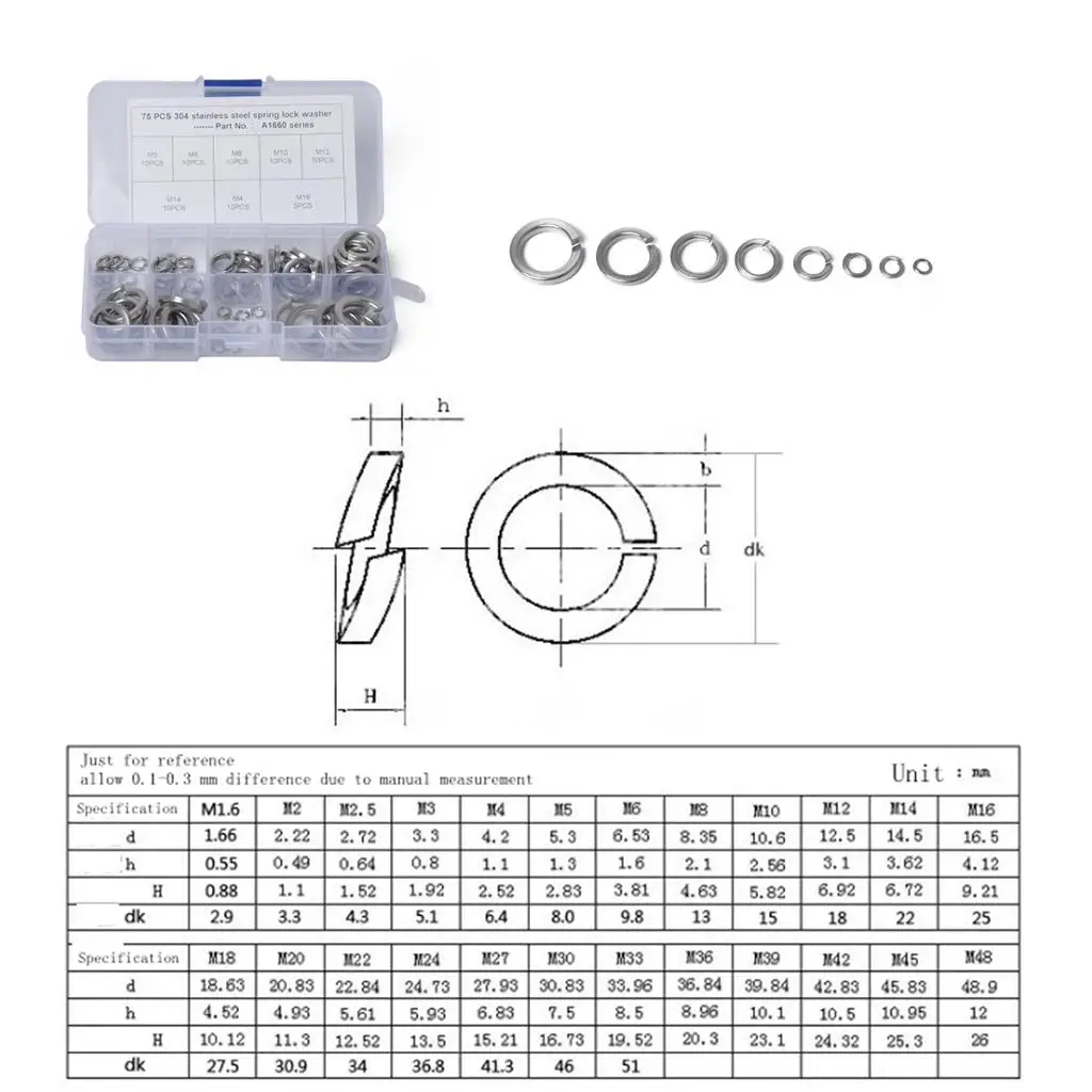 Arruelas de mola Split Lock - M3/M4/M5/M6/M8/M10//M14/M16 - Aço inoxidável