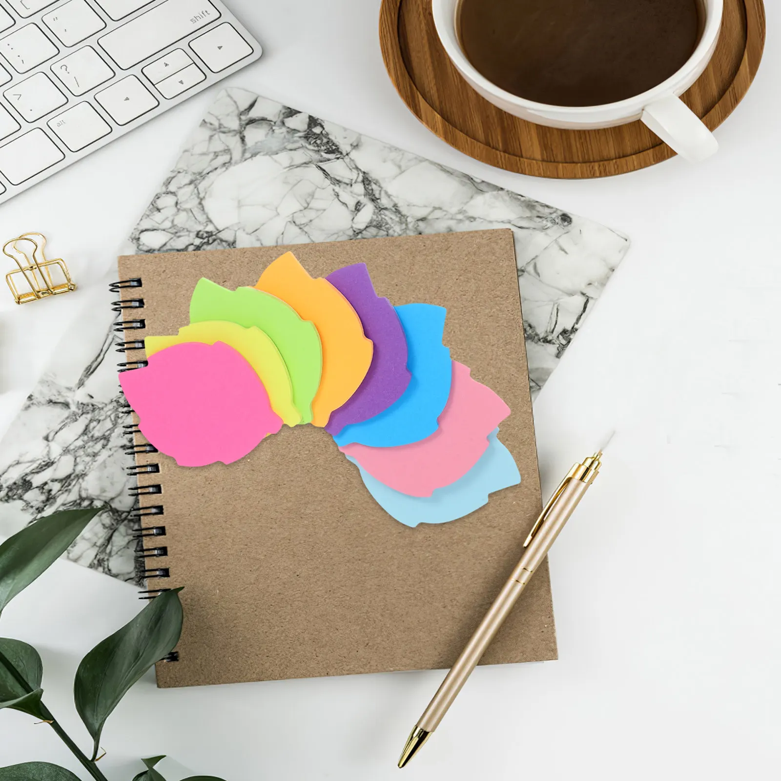 

16Pcs Leaf Shape Self Stick Notepad Fluorescent Colorful Adhesive Notes for Office School Home Removable Memo Pads