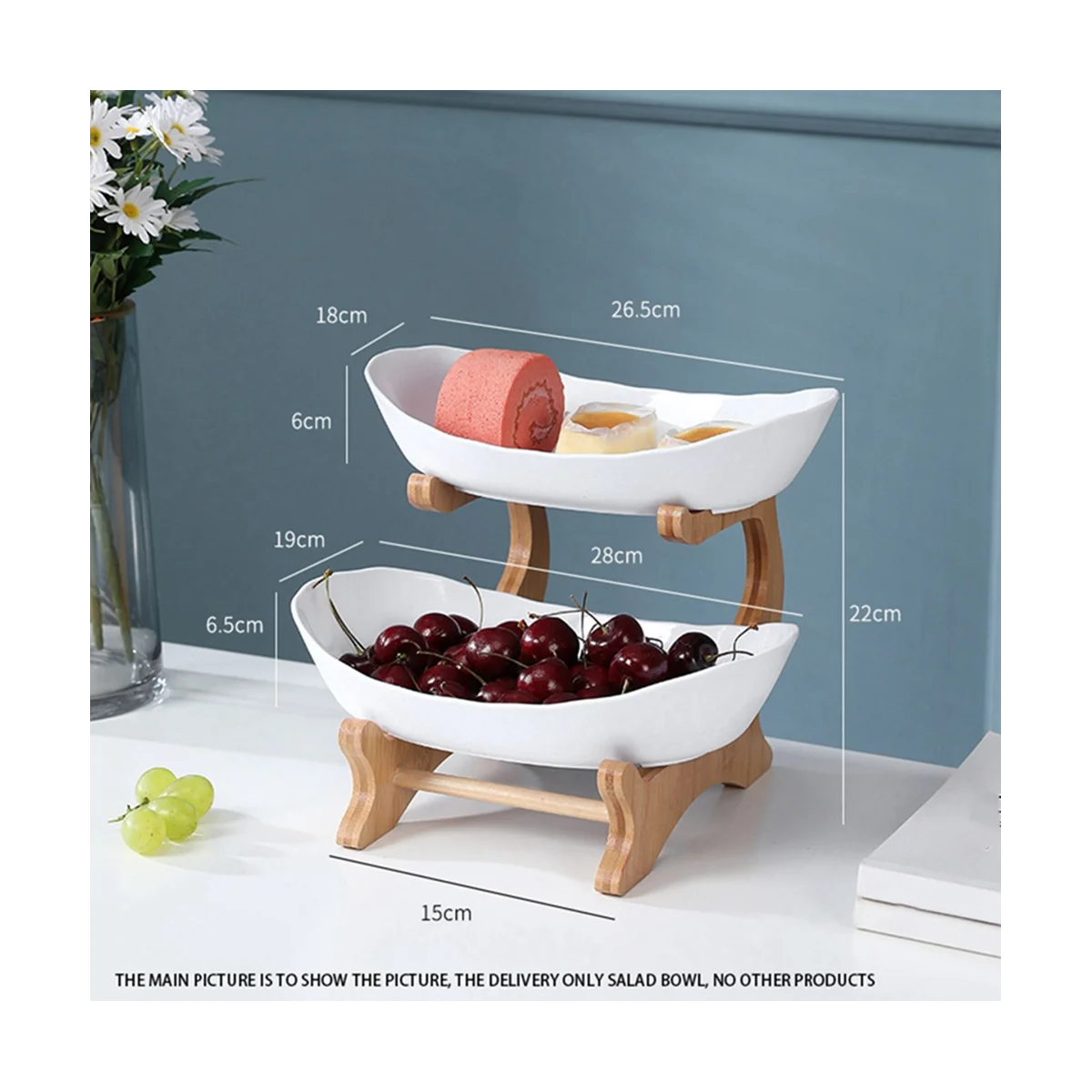 Double Layer Modern Wooden Living Room Multi-Layer Snack Net Red Fruit Plate Wooden Dessert Plate Beige