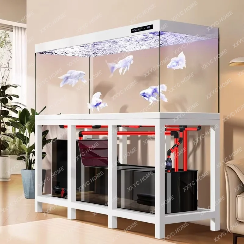 XXNew industrial dragon fish tank ecological water-free ultra-white glass bottom filter large fish tank aquarium