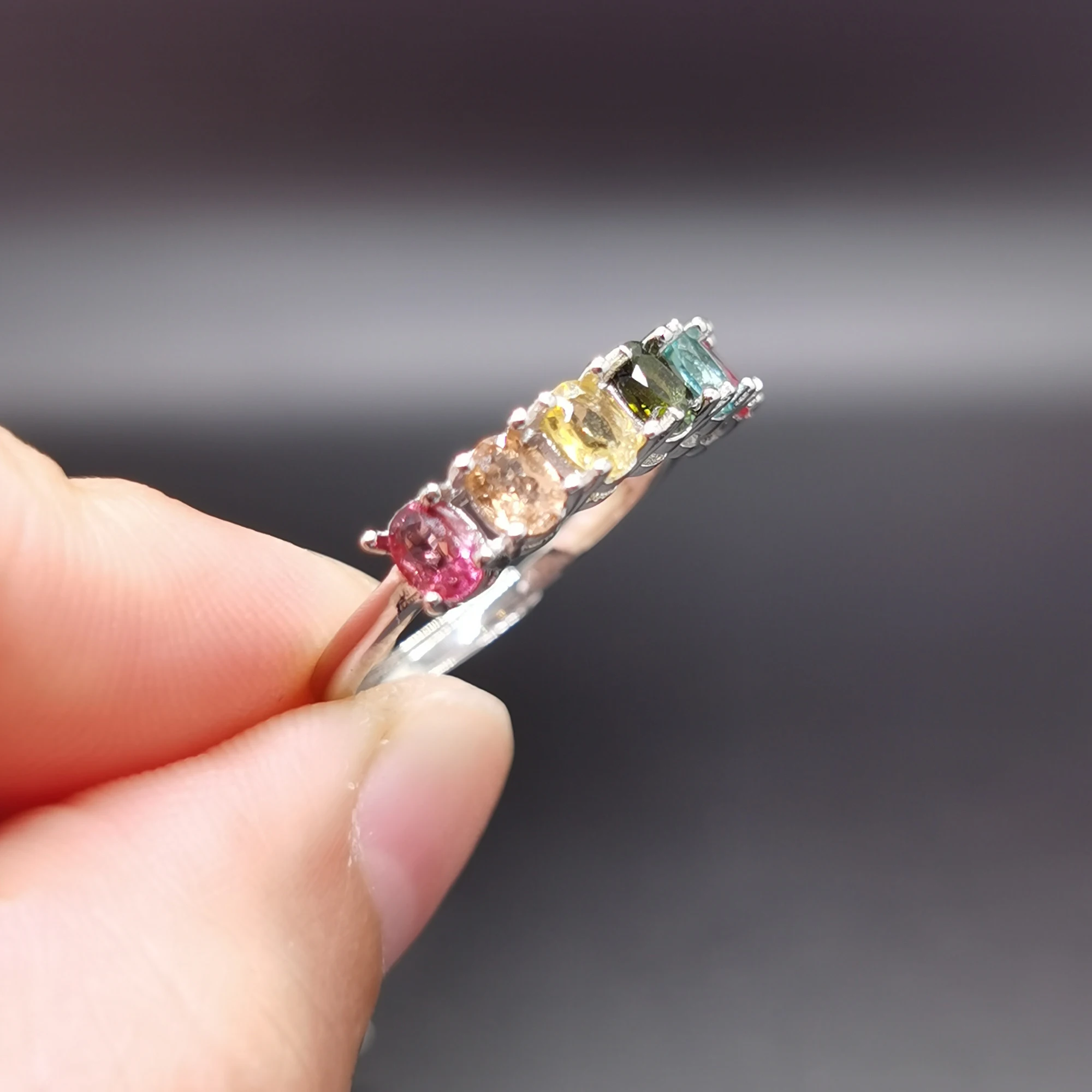 Simple Silver Gemstone Half Eternity Ring Total 0.72ct 3mm*4mm Natural Tourmaline Ring for Daily Wear October Birthstone - view 5