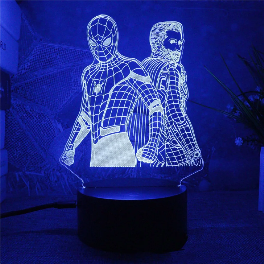 Spiderman 3D Acrylic Night Light USB Stereo LED Desk Lamp Phantom Light Surprise Birthday Gift LED Light Using USB and Battery