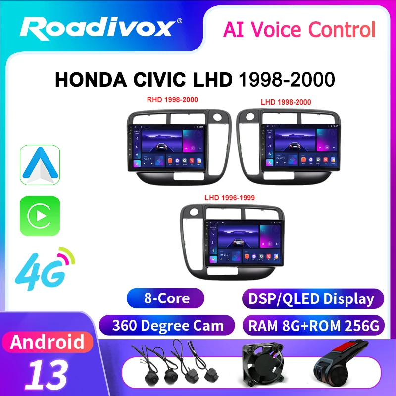 

roadivox Android car radio for HONDA CIVIC LHD 1998 2000 stereo GPS Navigation video Multimedia Player tape recorder carplay