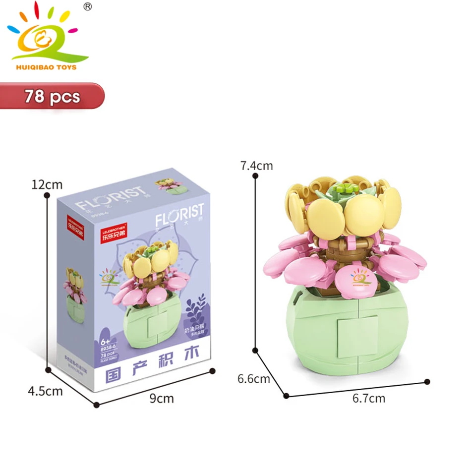HUIQIBAO MOC Bloem Succulent Ingemaakte Model Bouwsteen DIY Eeuwige Boeket Thuis Bureau Plant Decor Baksteen Meisje Gift Kinderen Speelgoed