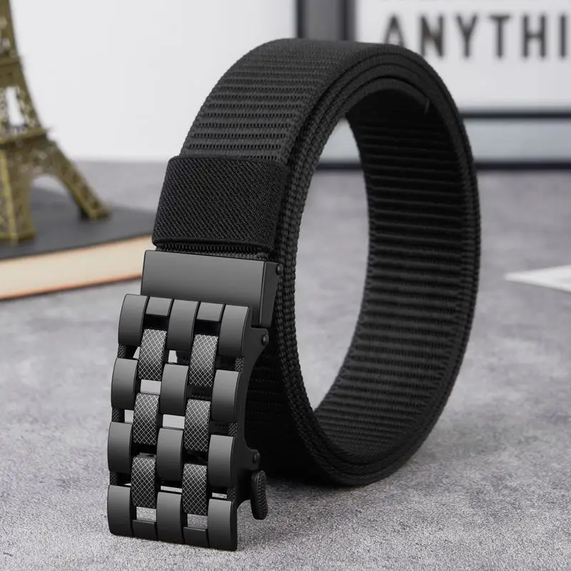 New Golf Sports Elastic Belt Tactical Belt Metal Automatic Buckle Tough Stretch Nylon Men Military Belt 110-140CM Big Size Belts