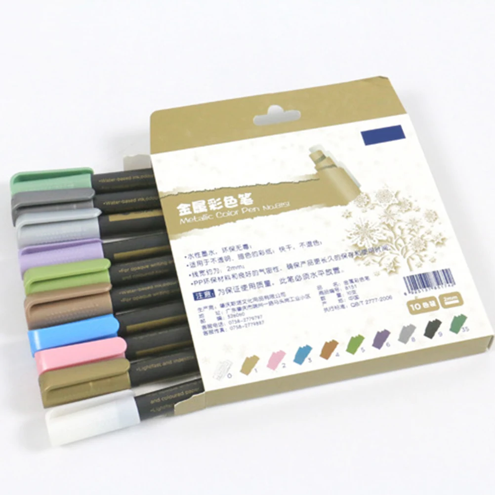 

10PCS Color Metallic Marker Pens Colorful Water Paint Based Glitter Metal Art Water Painting Pens Set for Making Ceramic Paintin