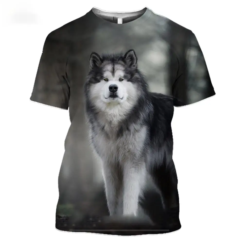 Unisex Funny Husky 3D Pattern Animal Dog Summer Men's T-shirt Print Siberian Fashion Cool Tees Male Leaf Oversized Top