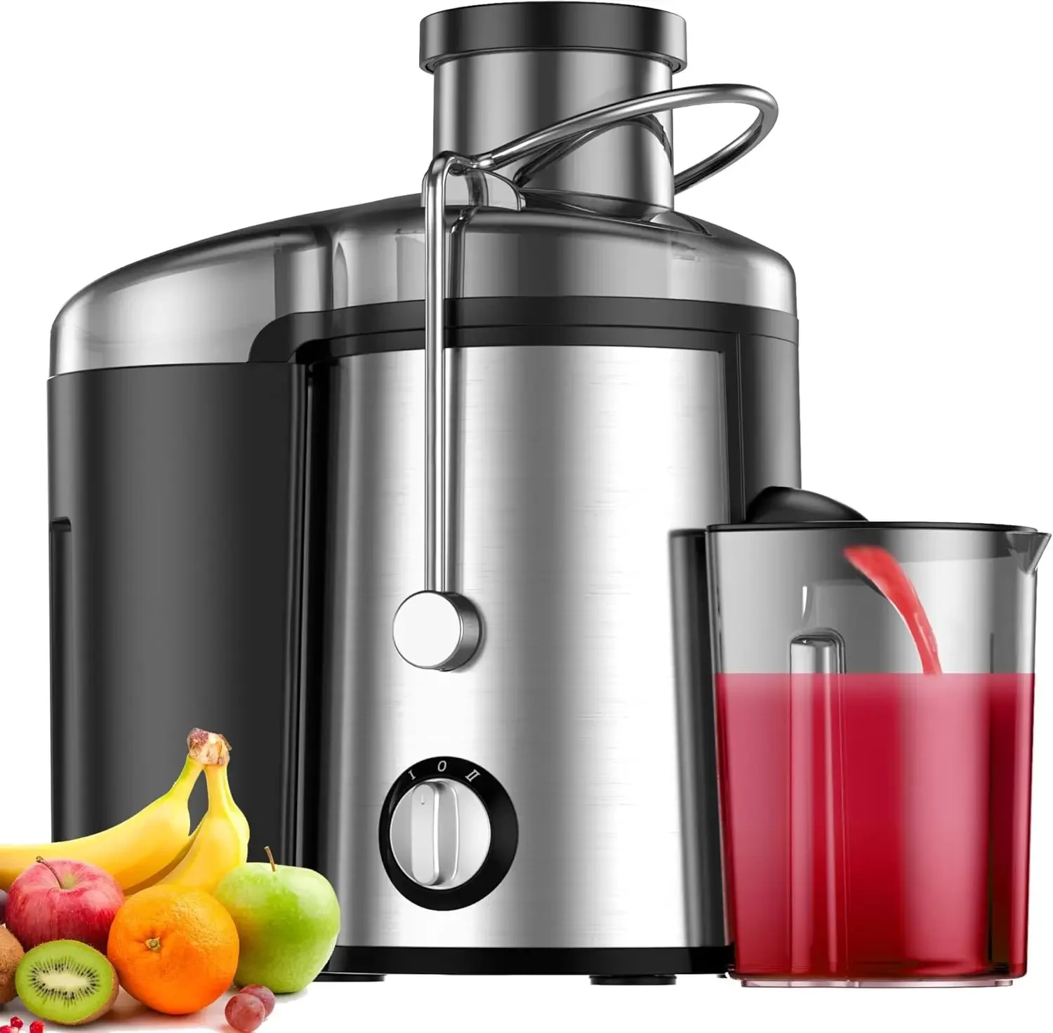 

Powerful 600W Juicer Machine with Wide 3 Inch Chute for Whole Fruits, Efficient High Yield Juice Extractor with 3 Speeds, Easy t