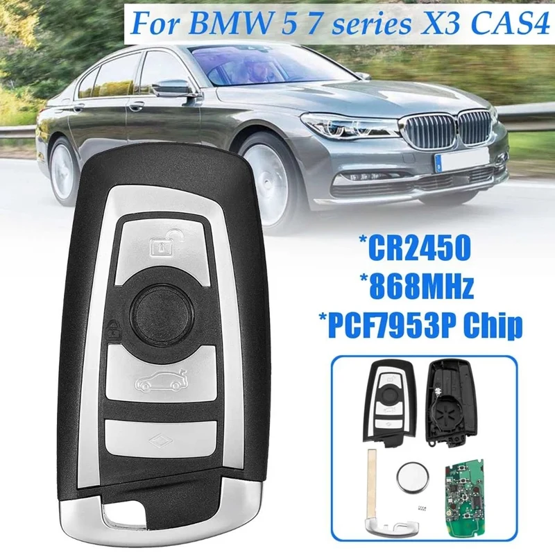 

ФОБ-оболочка с 4 кнопками 868 МГц и чипом PCF7953P для BMW 5 7 Series X3 CAS4