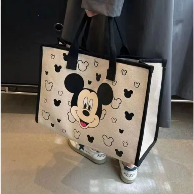 Disney Mickey Mouse Tote Bag Minnie Portable Women Cartoon Handbag Fashion Large Capacity Cute Girl Grocery Storage Shoulder Bag