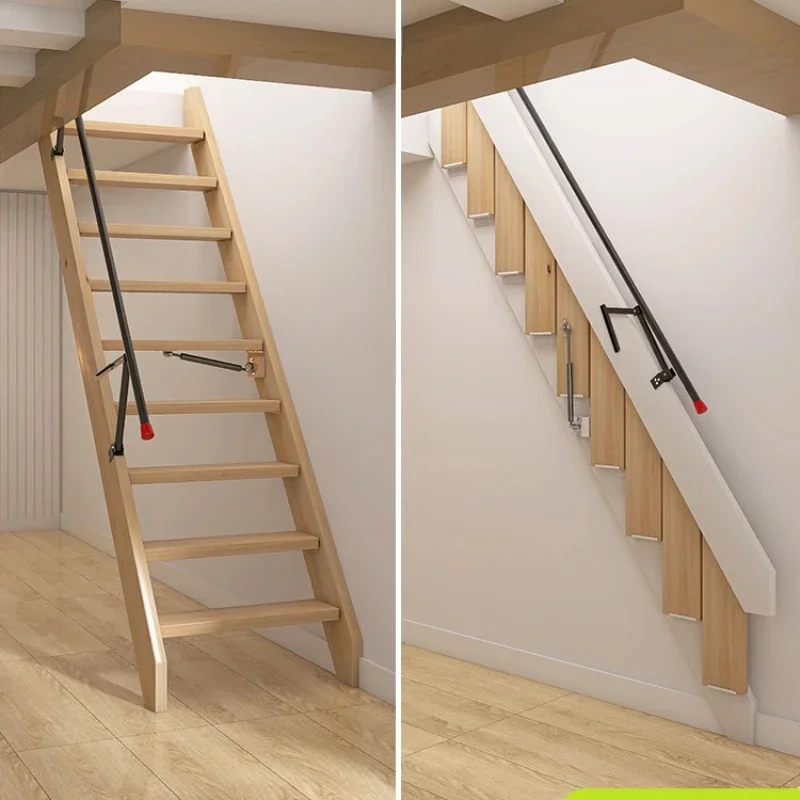 

Attic Solid Wood Folding Stairs Indoor Invisible Wall-Mounted Shrink Wall-Mounted Telescopic Ladder Single Apartment