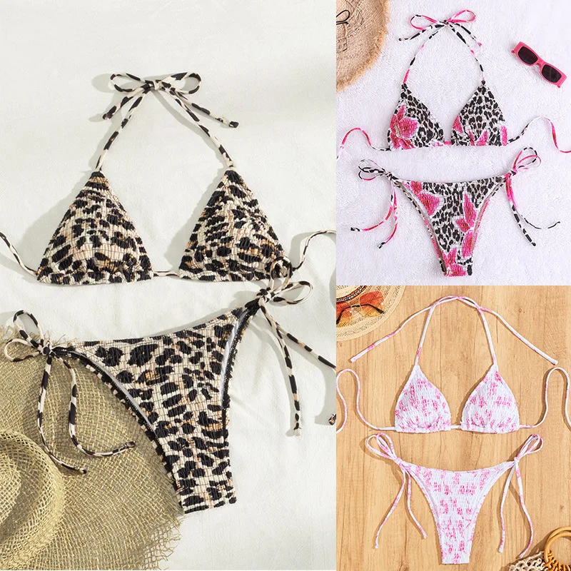 

NewbikiniPrinted Leopard Triangle Cup Sexy Two-Piece Bikini Swimsuit for Women