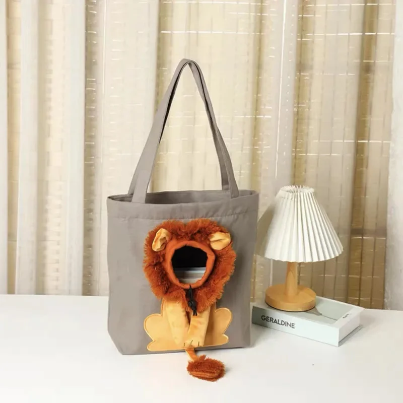 New Small Lion Cat Bag Shoulder Bag Diagonal Cross Handbag Small Kind Dog Animal Cartoon Canvas Pet Bag Ladies' And Children Bag