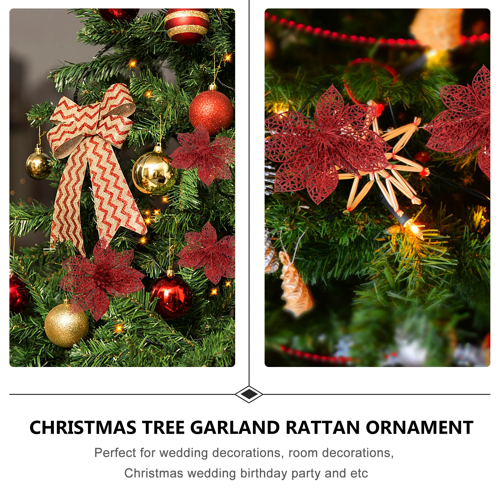 

24 pcs Christmas Tree Flower Garlands Red Fake Flowers For Holiday Decor Simulated Wreath Home Wedding Party Ornament