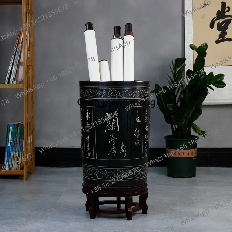 G153 Jingdezhen ceramic hand-painted painting and calligraphy tube scroll study porcelain decorative flower arrangement