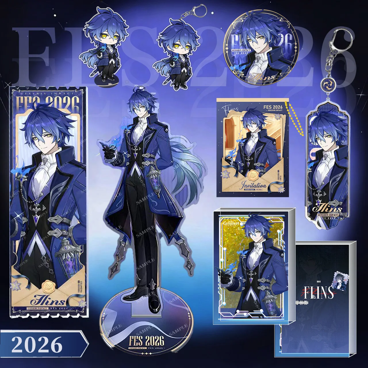 

Набор из 8 акриловых фигурок персонажей Genshin Impact (2026 FES Philins), 16 см, с двойной подсветкой, брелок-подставка