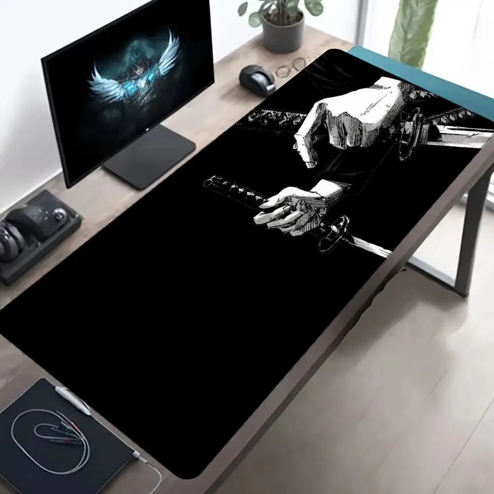 Anime Samurai Draw Sword Manga Art Large Desk Mat Non‑Slip Rubber  Dark Japanese Style Extended Gaming Mouse Pad Table Play Pad