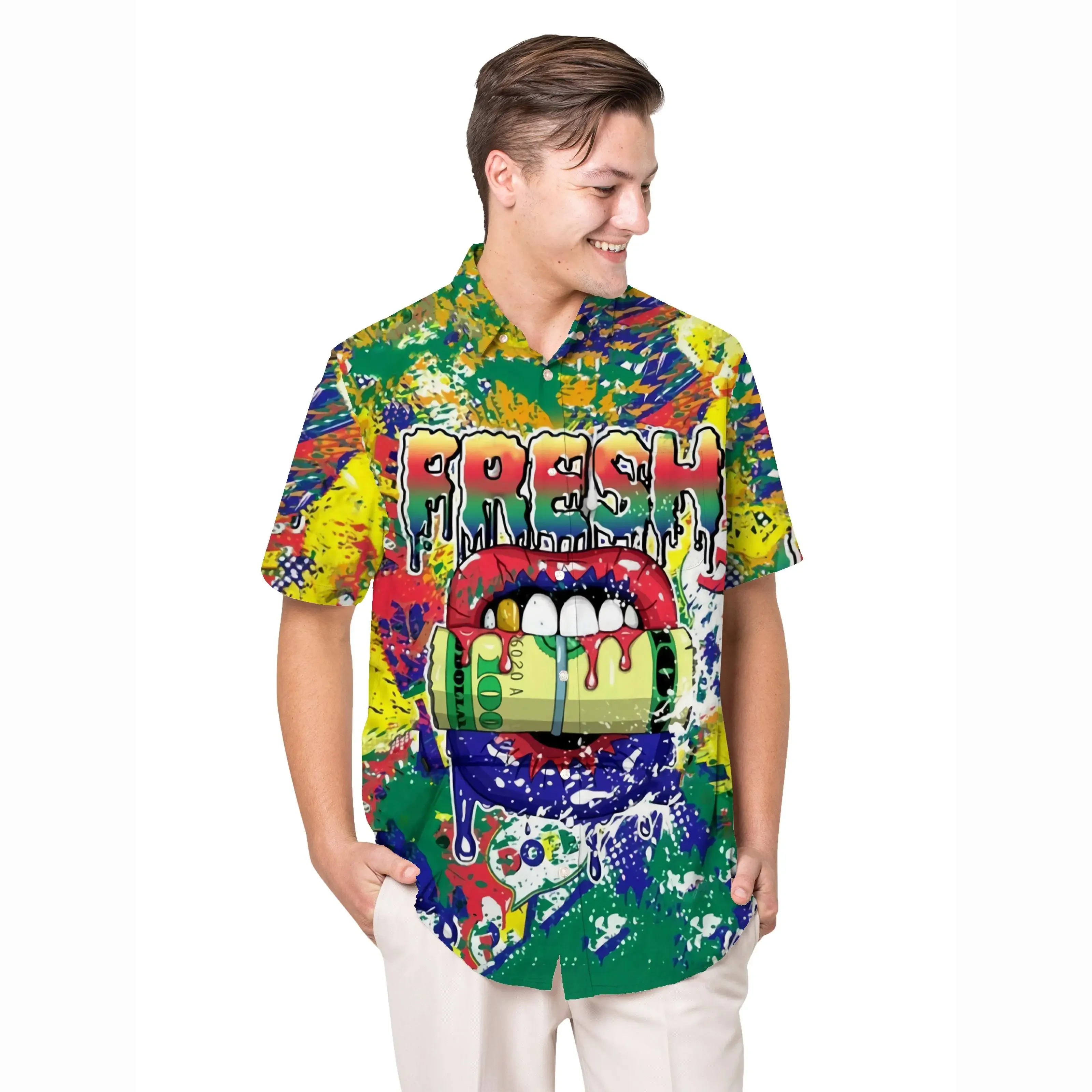 Jumeast Dollar Money Pattern Men Hawaiian Aloha Shirt Hippie 3D Printed Shirts Unisex Baggy Vintage Drip Clothes Oversize Tops