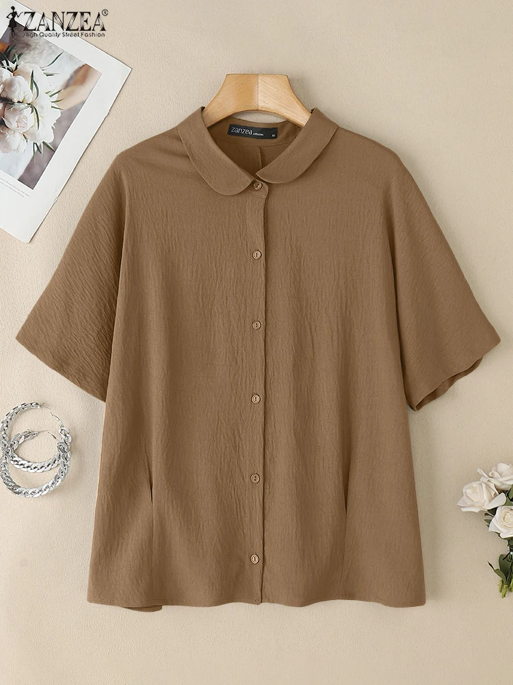 2025 Camicie estive da donna ZANZEA Solid Work OL Camicette Casual Tunica a maniche corte Top con risvolto Collo Blusas Bottoni Chemise Oversize