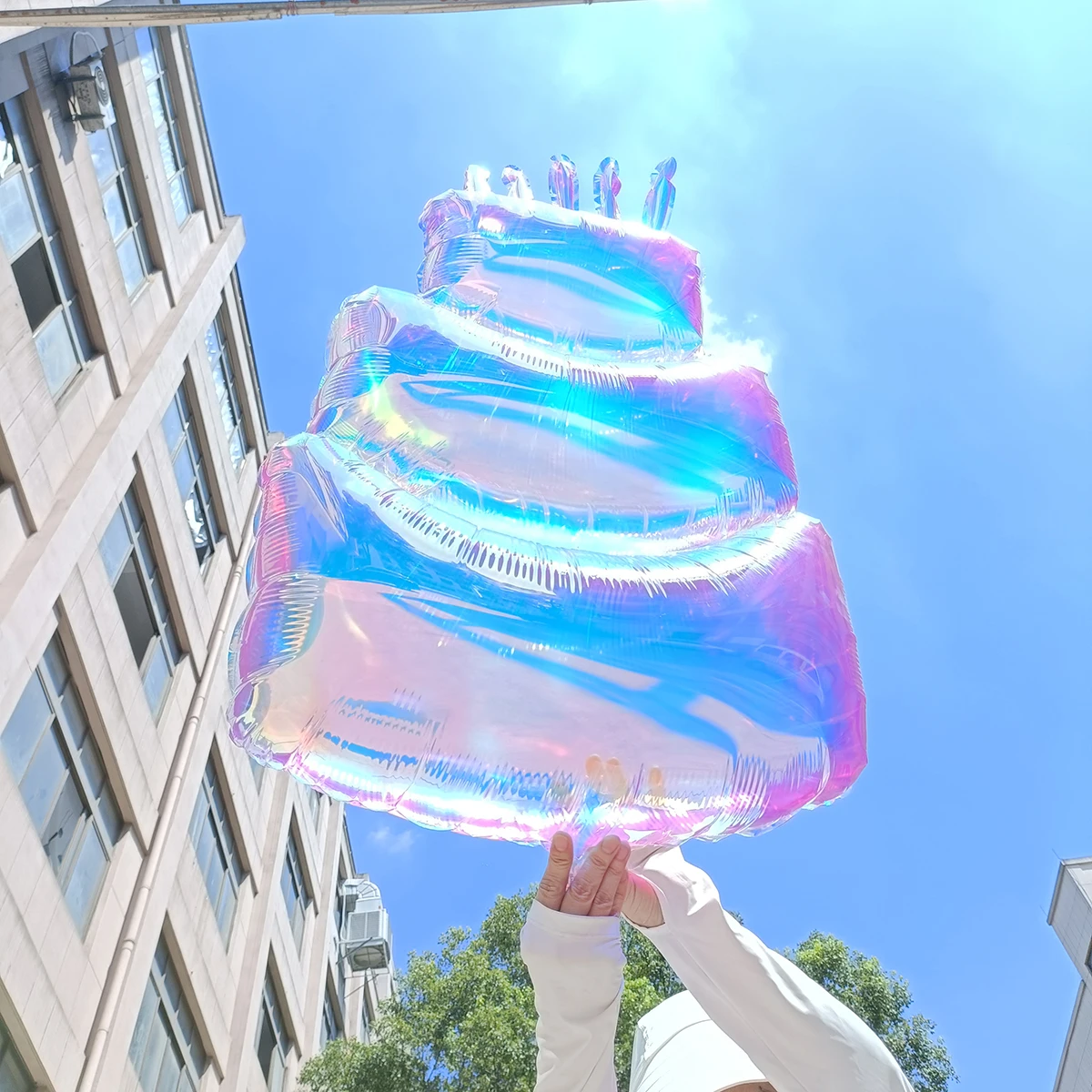 1-teilige bunte Kuchenballons, bunte transparente Aluminiumfolienballons für Geburtstagskuchen, Schieß-Requisiten für Geburtstagsfeiern – Detail 3