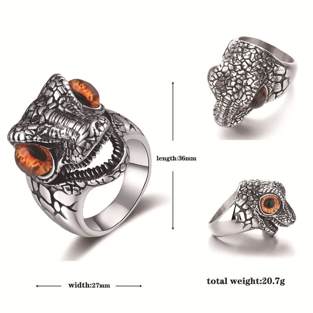 Gothic Dinosaur Head Ring for Men Fashion Stainless Steel T Rex Ring Vintage Punk Biker Statement Jewelry