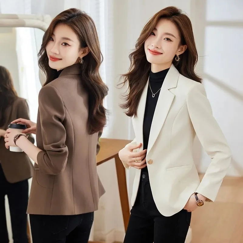 Fashion Beige Suit Jacket Women's Blazer Slim Spring Autumn New Leisure Suit Coat Outerwear Korean Women Receive High Praise