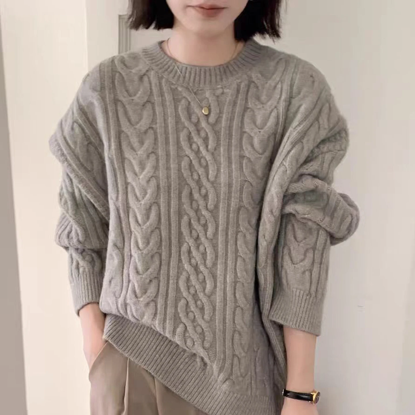 Lazy wind double zipper lapel knit cardigan women's autumn and winter thickened high-grade soft waxy sweater cashmere coat