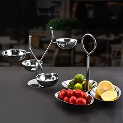 Snack Stand with Bowls Snack Serving Bowl Stainless Steel Appetizer Serving Dish Dessert Side Dishes Serving Bowls with Stand