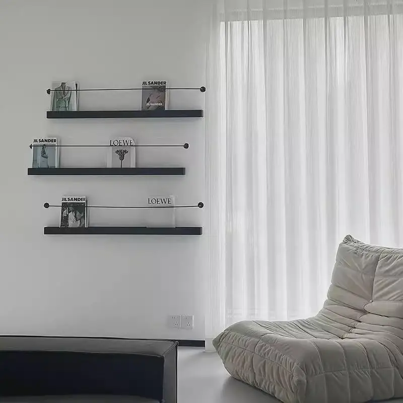 Metal Wall Shelf‌ - Minimalist Iron Floating Display for Living Room with Hidden Brackets, Modern Bookshelf & Magazine Organizer