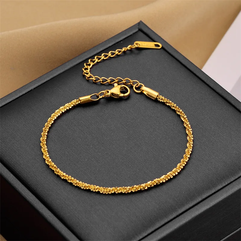 DIEYURO 316L Stainless Steel Gold Color Delicate Fine Chain Necklace Bracelets For Women Girl Fashion Waterproof Jewelry Set