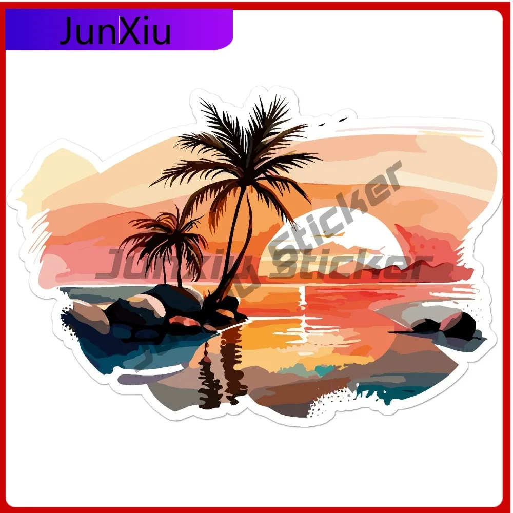 

Palm Trees Sunset Eye Catching Must Have Waterproof Modern Car Decal Sticker Vinyl Laptop Window Bumper Auto Exterior Gift