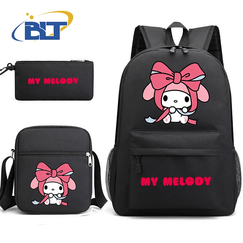 Miniso my melody conjunto de mochila escolar de estudante impressa mochila infantil bolsa de ombro estojo de lápis conjunto de três peças