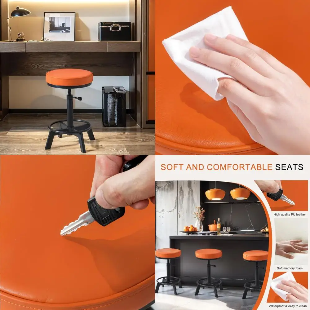 

Промышленные поворотные барные стулья с регулируемой высотой и сиденьями из искусственной кожи в деревенском стиле, 17–24 дюйма, ярко-оранжевый для кухонного острова и т. д.