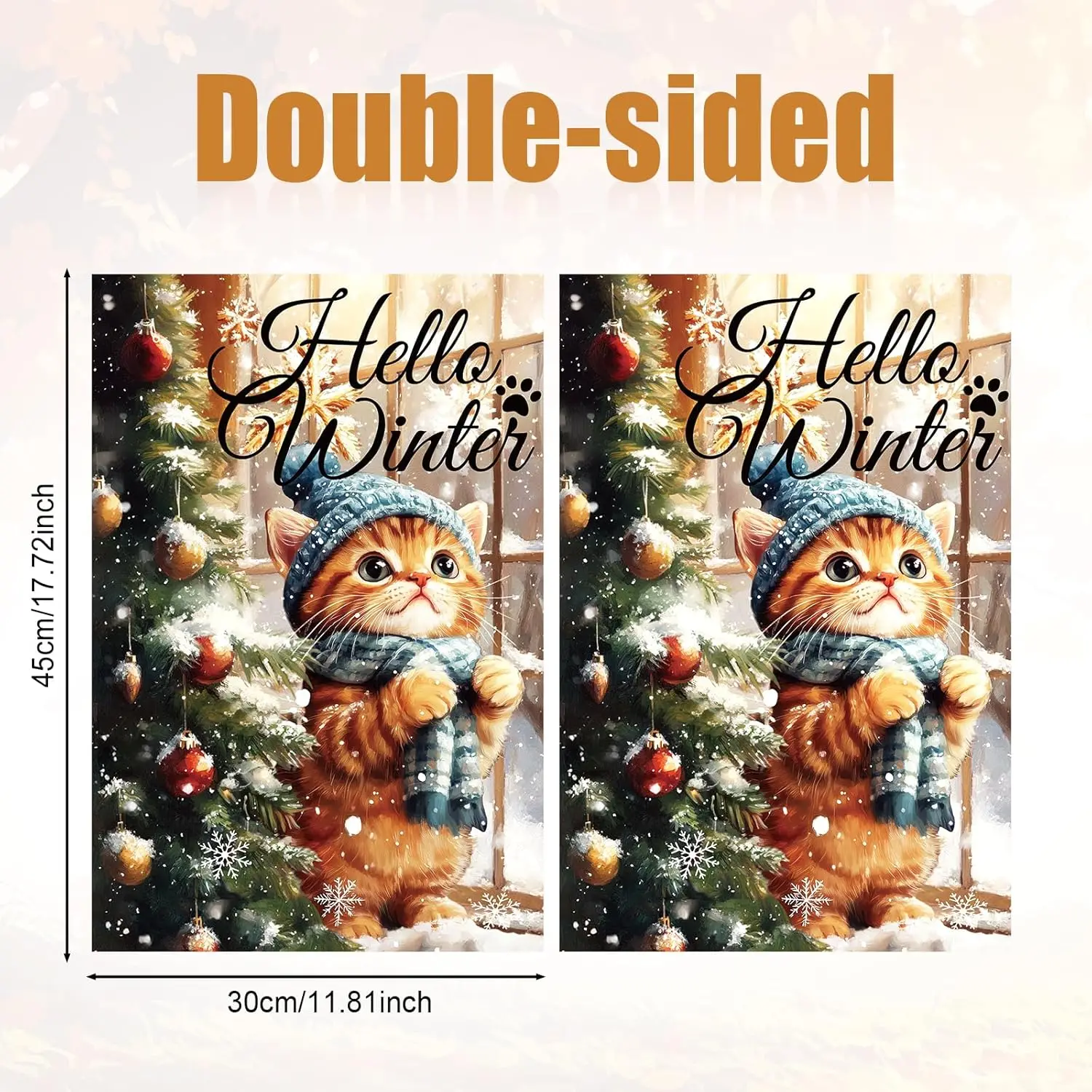 Winter Cat Garden Flag, 18x12in Double Sided Hello Winter Yard Flag Winter Cat Themed Garden Flags Kitten Garden Flag Outsid SSL